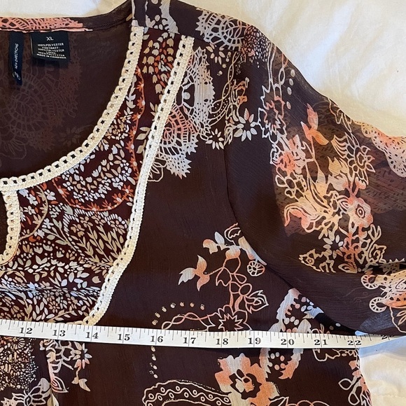 Boho Floral Women's Peasant Top - Brown Size XL - Picture 8 of 10
